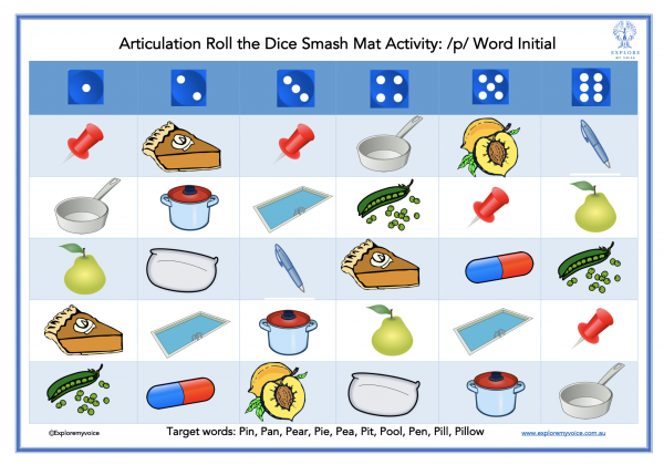 FREE Articulation Roll the Dice Activity /P/ Word Initial